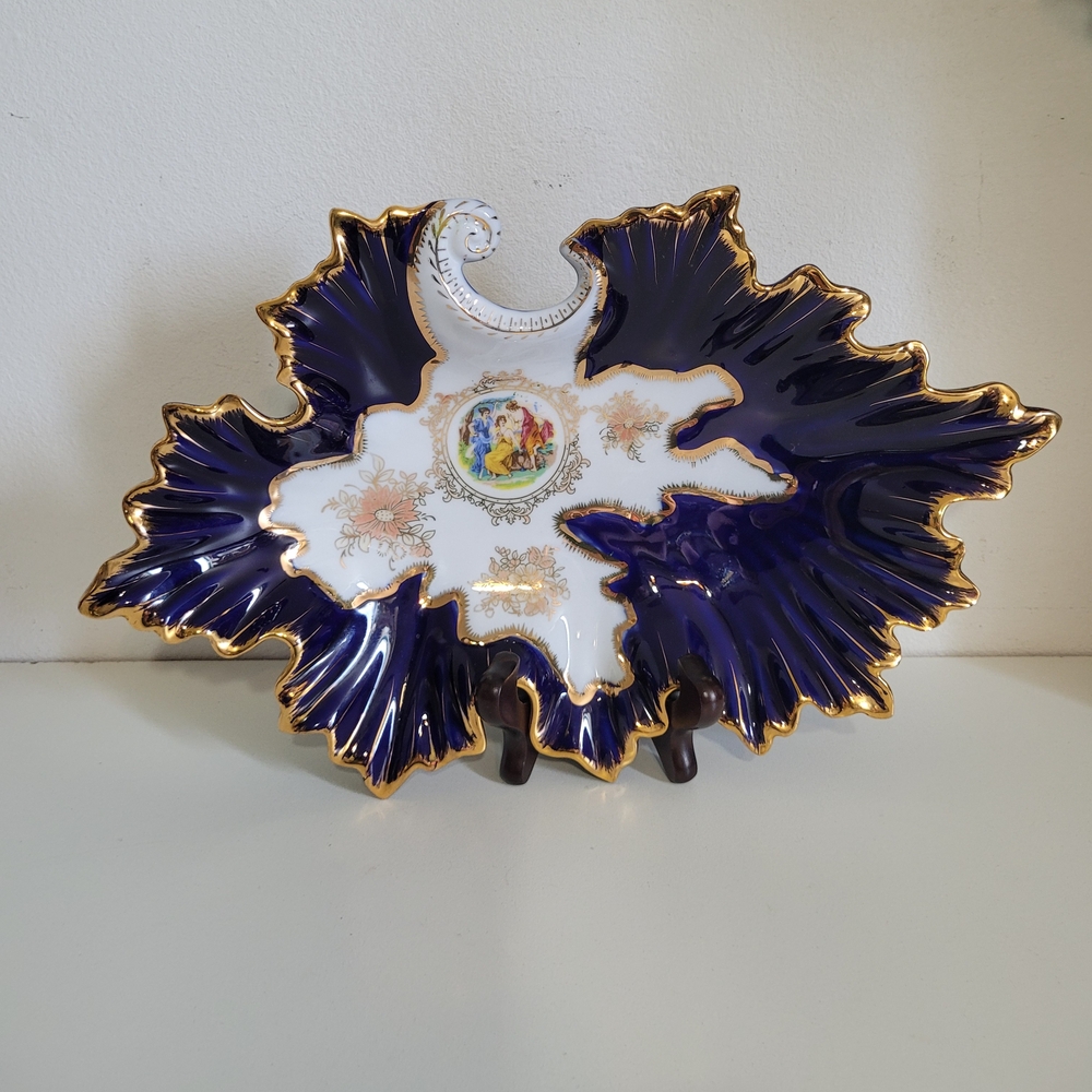 Limoges Blue and Gold Serveware Dish